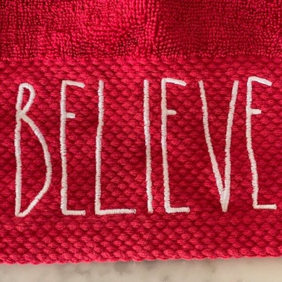 RAE DUNN Believe Red Cotton Hand Towel - Picture 4 of 12